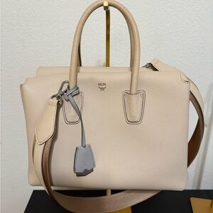 MCM Milla Cream and Tan Leather Tote